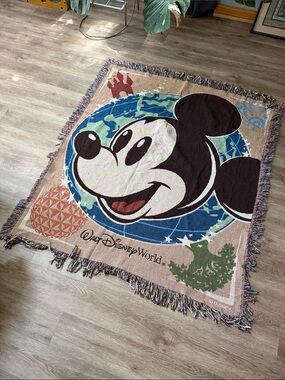 Disney Mickey Mouse Multicolor Woven Throw - Black, Blue, Green, Tan